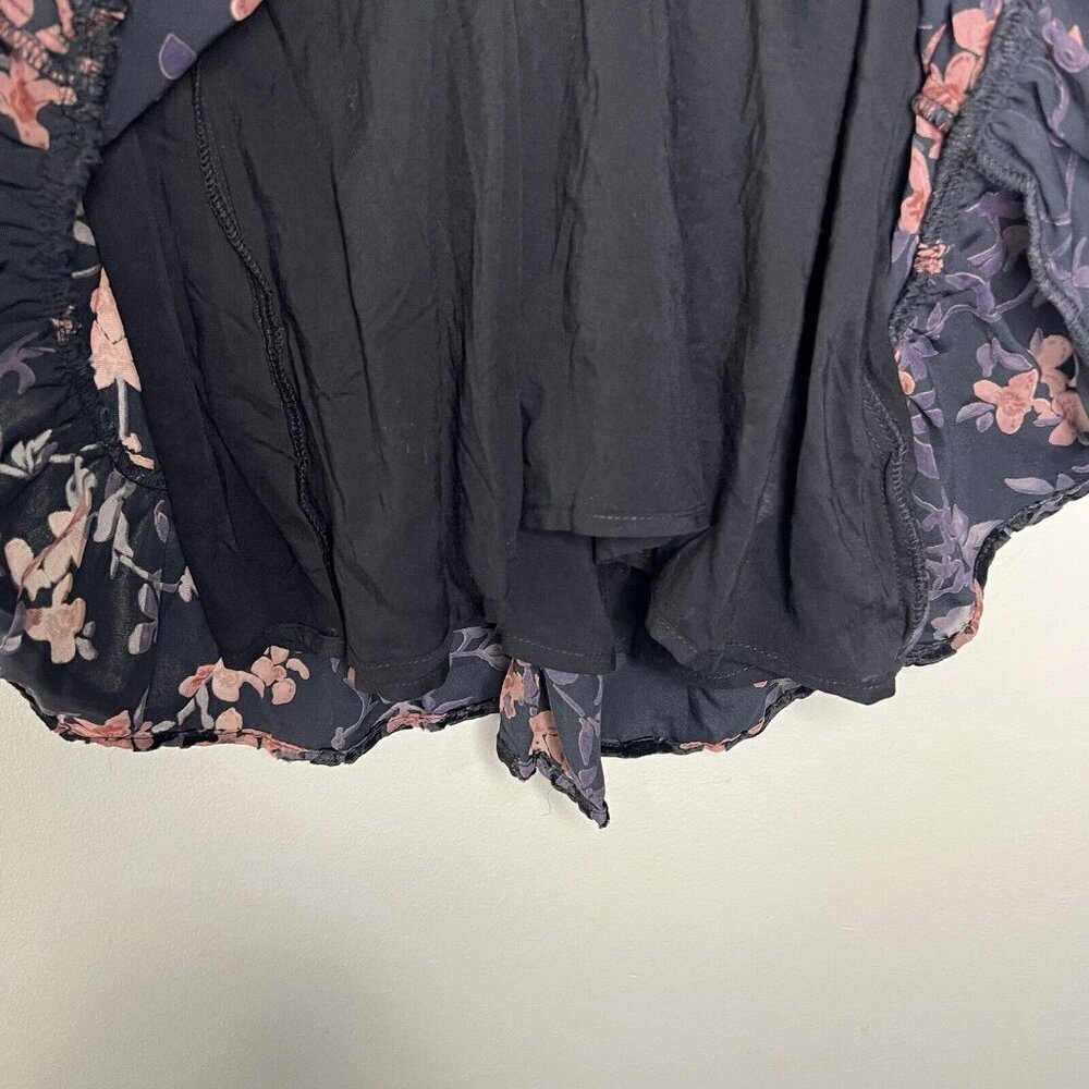 Another Love Velvet Floral Mini Dress Sz S Black Pink balloon sleeves - Picture 5 of 12